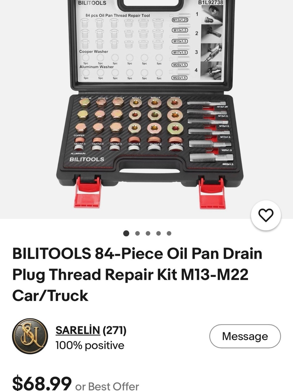 BILITOOLS 84-Piece Oil Pan Drain Plug Thread Repair Kit M13-M22